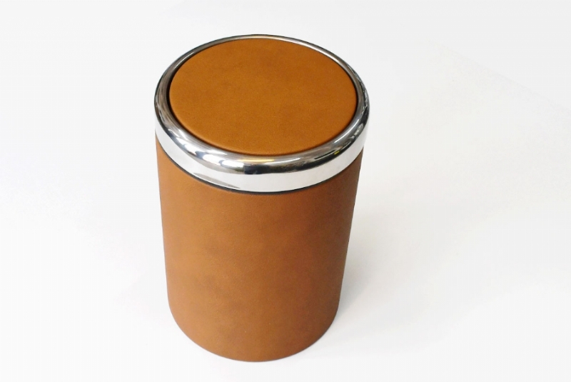 39333-DERİ KAPLI KROM ÇÖP KUTUSU