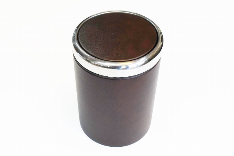 39341-DERİ KAPLI KROM ÇÖP KUTUSU