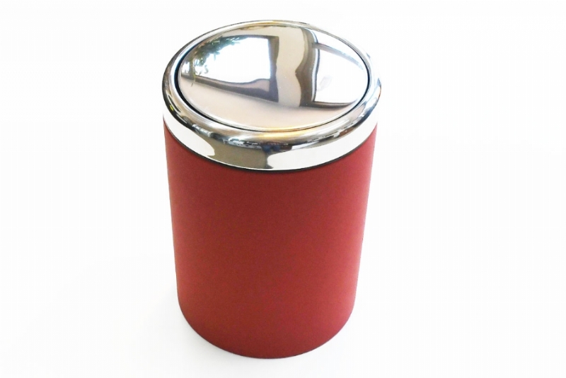 39424-DERİ KAPLI KROM ÇÖP KUTUSU