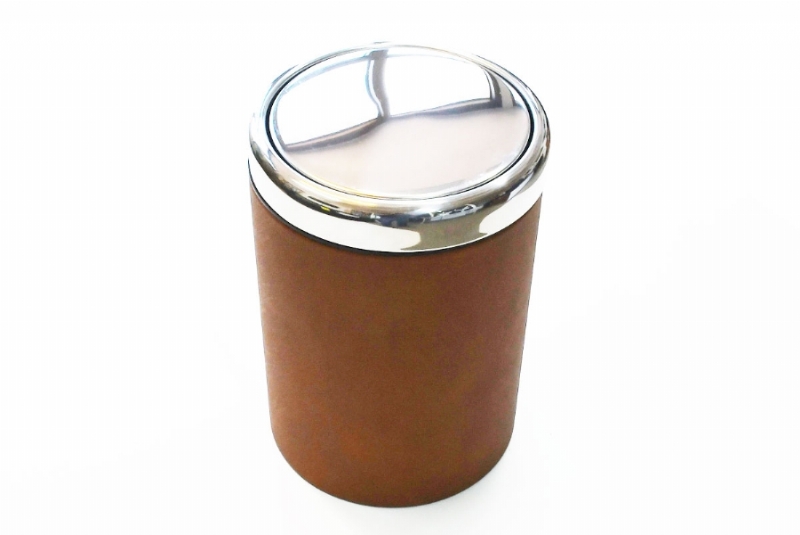 39433-DERİ KAPLI KROM ÇÖP KUTUSU