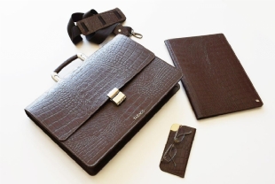 LEATHER BRIEFCASE SET BROWN