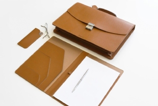 LEATHER BRIEFCASE SET CAMEL