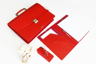 LEATHER BRIEFCASE SET  RED