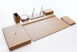IMITATION LEATHER DESKSET WHITE GOLD