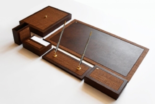 74040-LEATHER AND WOVEN DESKSET WOVEN LEATHER AND WOVEN DESKSET WOVEN