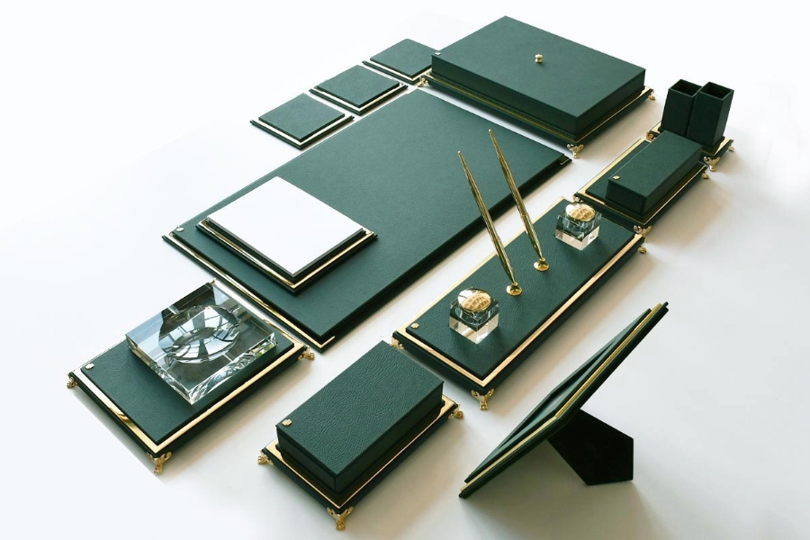 Chrome plated set of elegant desk accessories