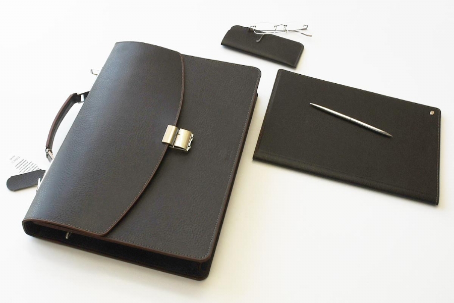 21016 - DERİ EVRAK ÇANTASI SET - KOYU KAHVE