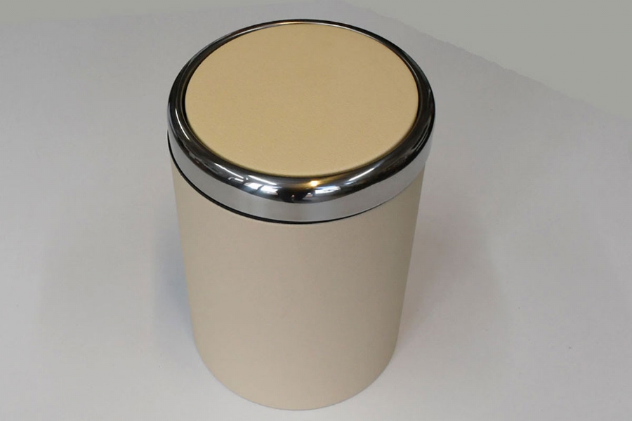 39328 - DERİ KAPLI KROM ÇÖP KUTUSU