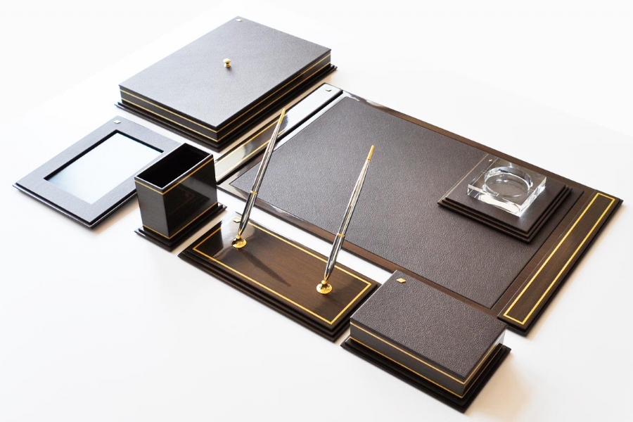 Tabac Wooden Luxury Leather Desk Set, Leather Desk Set
