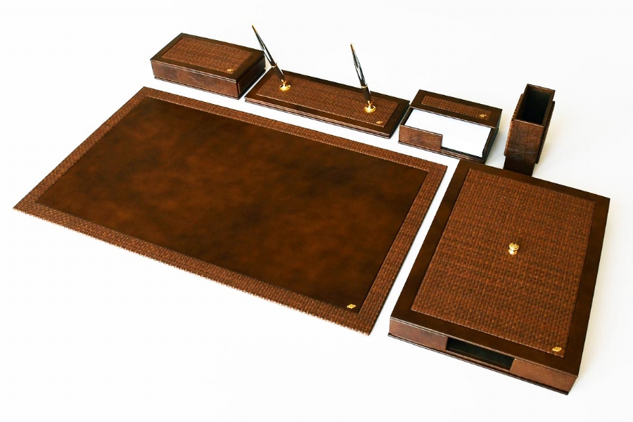 74040 LEATHER AND WOVEN DESKSET WOVEN